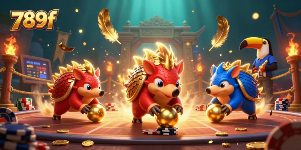 Experience exciting 789f casino gameplay with vibrant pangolins and lively poker chips.