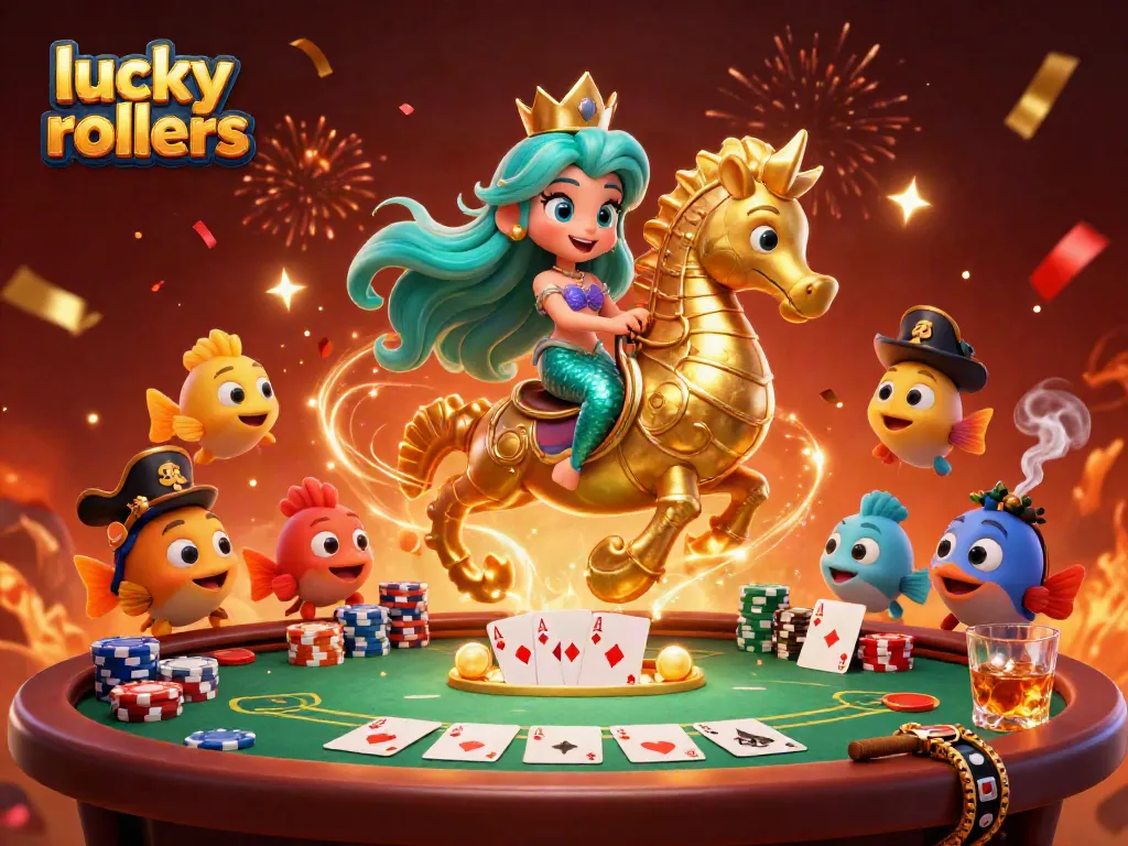 Experience thrilling gameplay with Lucky Rollers in a vibrant, rich 3D fantasy scene.