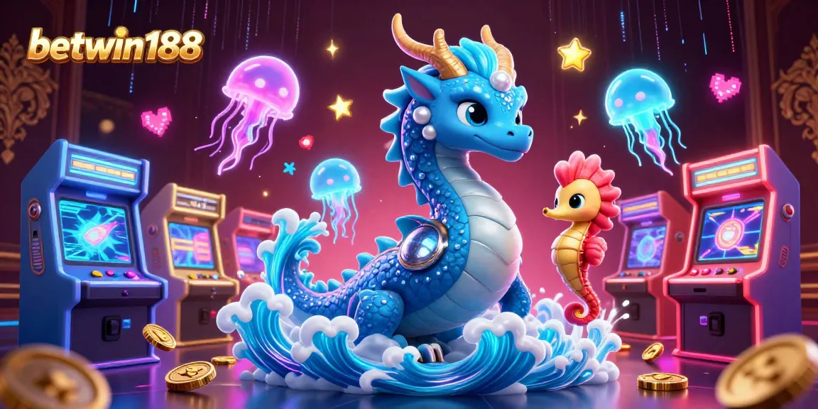Engage with betwin188 through a vibrant casino-themed adventure featuring oceanic characters and gaming machines.