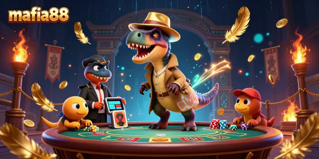 Permainan mafia88 yang menegangkan, menampilkan karakter unik di kasino virtual.