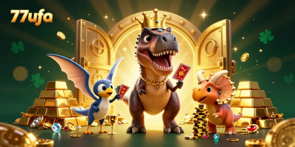 Engage with thrilling casino gaming featuring 77ufa’s cartoon characters creating a vibrant atmosphere.