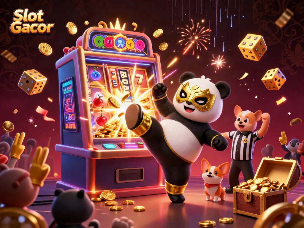 Experience the thrill of Slot Gacor with a vibrant 3D scene featuring animated characters and explosive jackpots.
