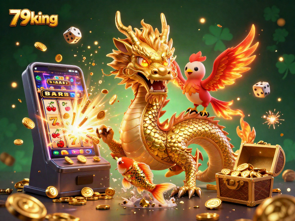 Spin to win with 79king in a dynamic casino scene showcasing vibrant characters and exciting game elements.