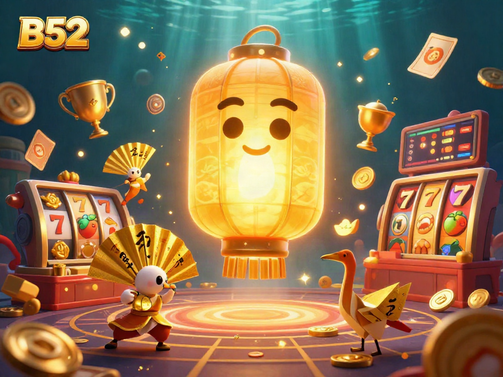 Engage in the thrilling B52 casino experience with vibrant gaming elements and lucky symbols.