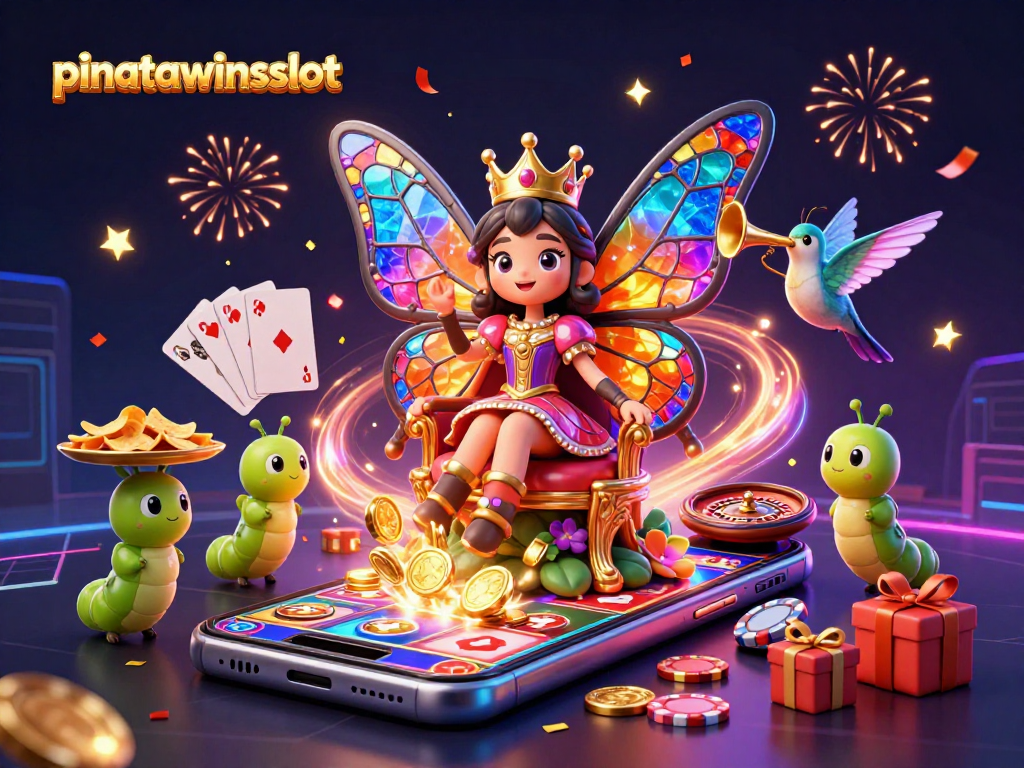 Experience the vibrant thrill of pinatawinsslot with a 3D butterfly queen and dynamic casino elements.