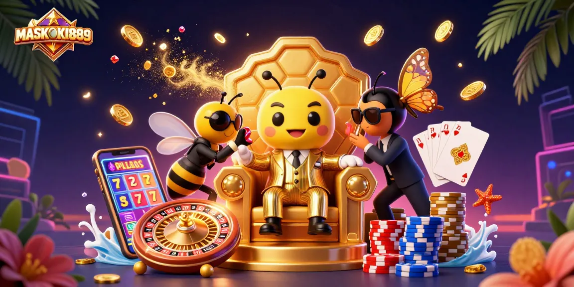Join the action with MASKOKI889 in a vibrant casino world filled with sparkling gems and golden coins.