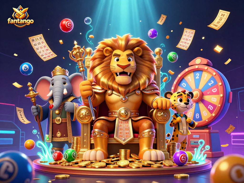 Engage with the thrilling world of fantango as vibrant lottery elements surround the awe-inspiring lion king throne.