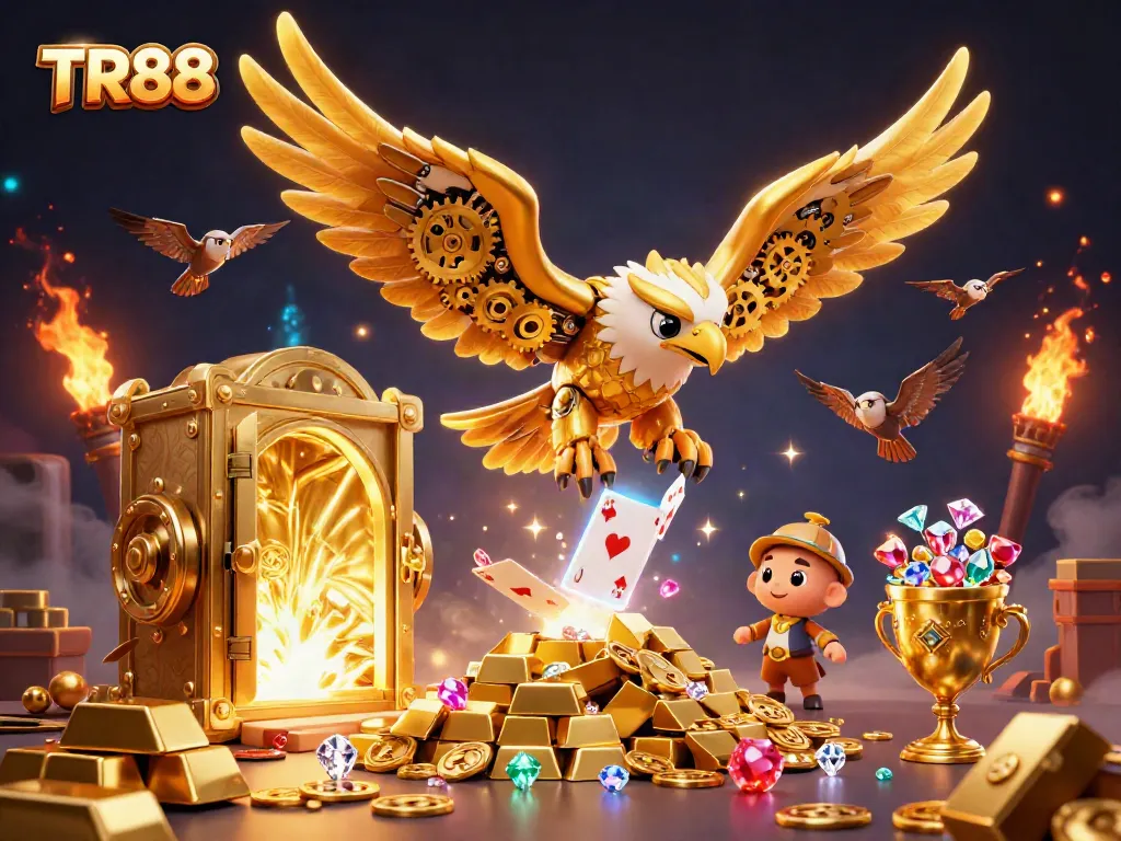 Experience winning with TR88 through a dynamic scene of cybernetic eagle and treasures.