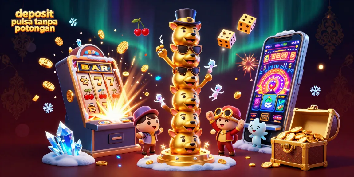 Experience thrilling action with deposit pulsa tanpa potongan, featuring a vibrant 3D casino scene.