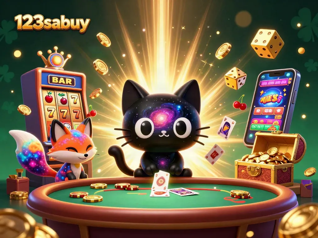 Experience thrilling gaming with 123sabuy's cosmic casino scene, showcasing vibrant slot elements.