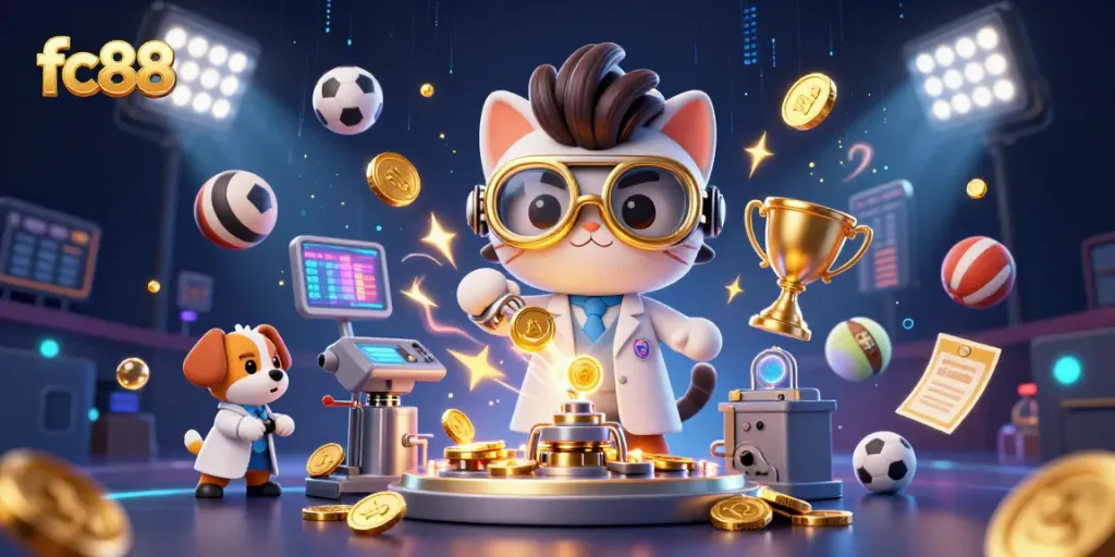Join the excitement at fc88 with vibrant casino action featuring animated characters and sports elements.