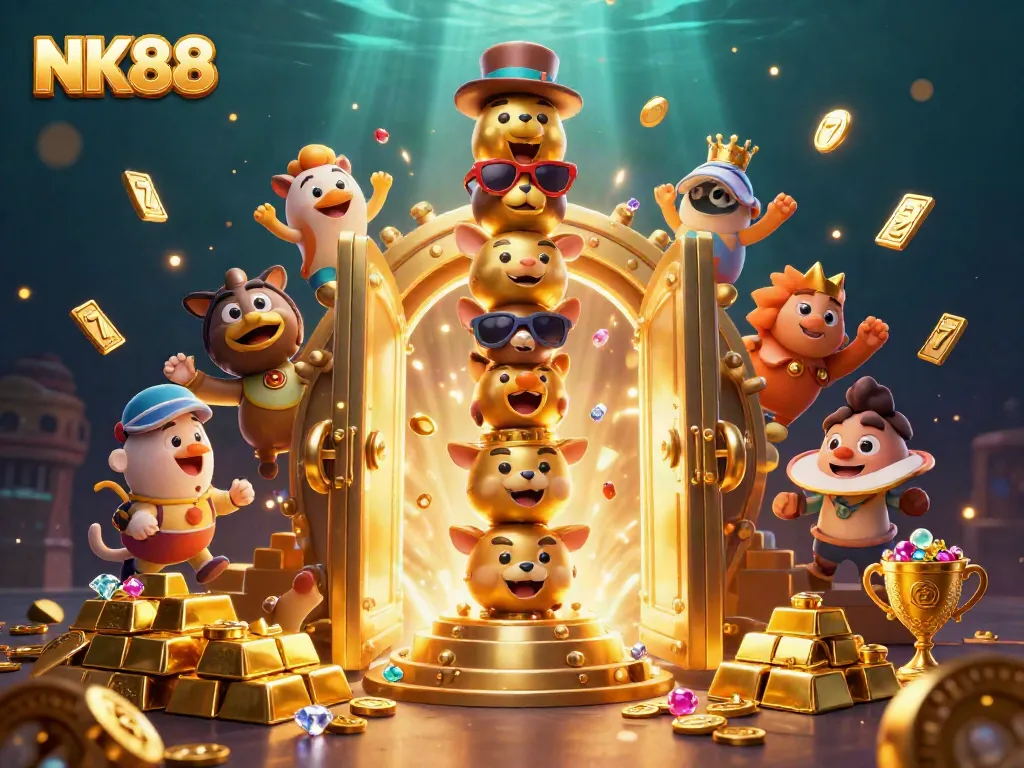 Engage with NK88's vibrant casino experience through colorful animations and themed treasures.