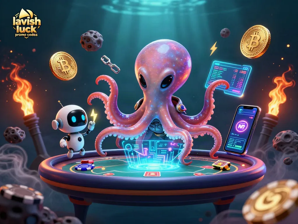 Experience lavish luck promo codes and cosmic poker action in a vibrant 3D illustration.