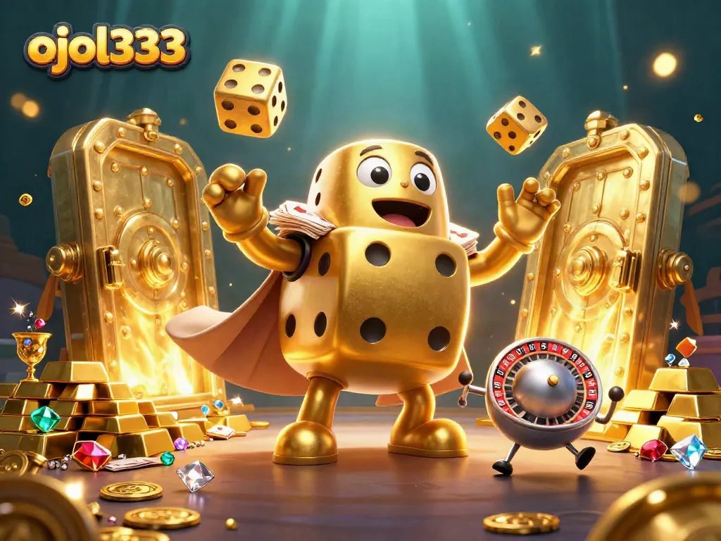 Win big with ojol333's vibrant casino illustration featuring golden dice and jewels!