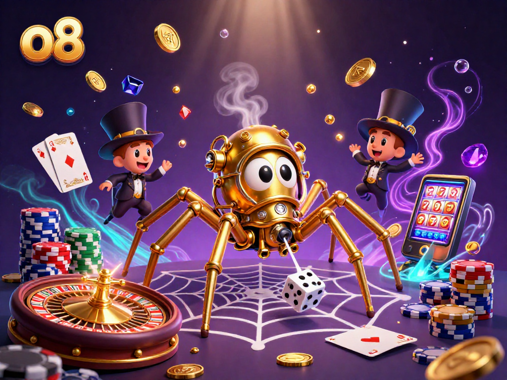 Engage in high-stakes gaming at o8 with a dynamic steampunk-themed casino scene.