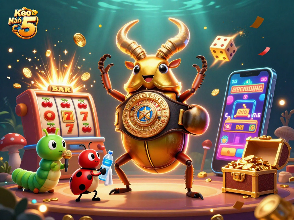 Kèo Nhà Cái 5 showcases vibrant casino-themed characters and elements for an engaging gaming experience.