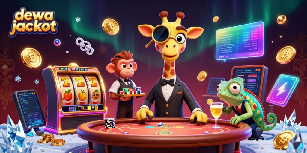 Menangkan dewa jackpot dengan permainan slot di ilustrasi kasino yang kaya akan detail.