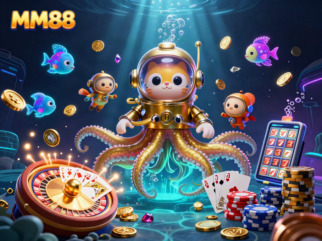 Engage with MM88 as a colossal kraken and diving cat spin fortunes in the casino depths.