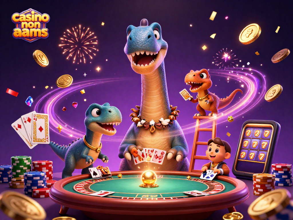 Gioca al casino non AAMS con un brontosauro cartone animato che emerge dalla sala giochi.