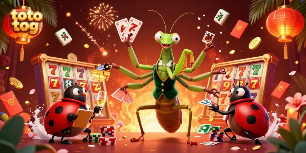 Engage with lively gaming excitement in the vibrant scene featuring toto tog and thrilling casino elements.
