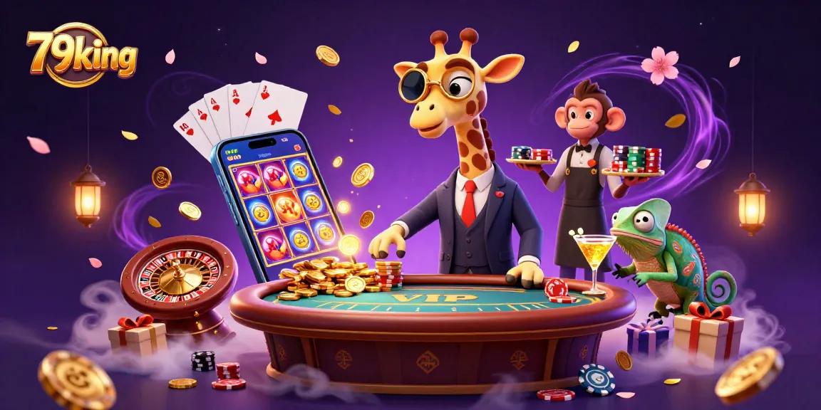 79king enhances the casino experience with lively characters at a poker table, celebrating winnings.